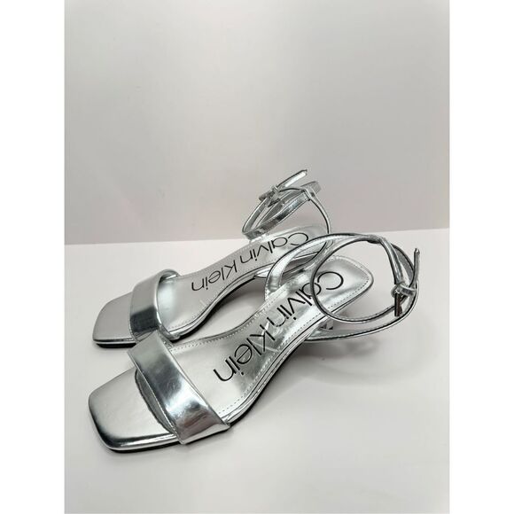 Calvin Klein Sandals Womens Size 5 Silver Belma Strappy Dress Open Toe Heels - Picture 3 of 9